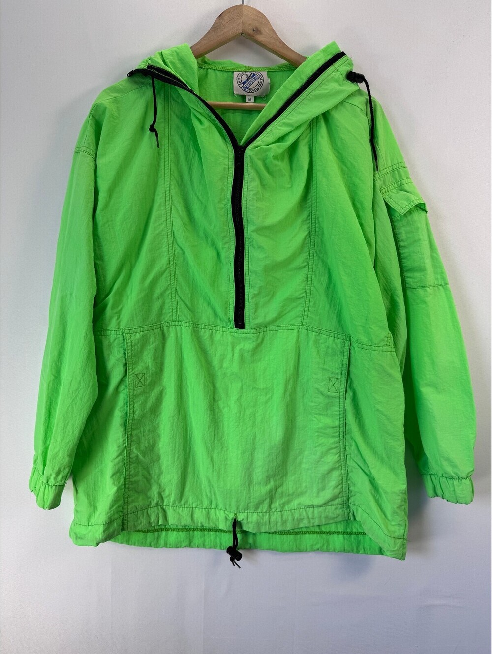 Vintage 90s Y2K Neon Green Nylon Anorak Windbreaker Gorpcore Streetwear M Hooded